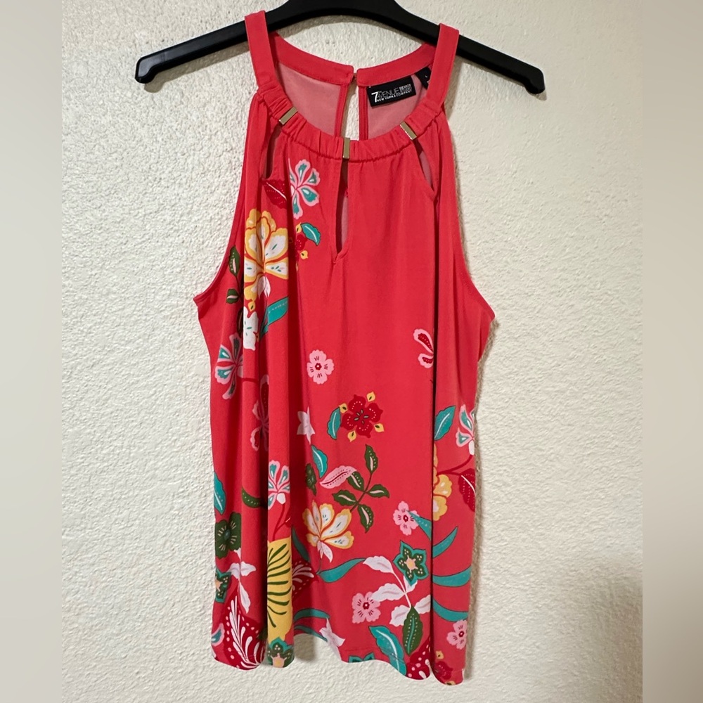 New York & Company Red Floral Halter Blouse